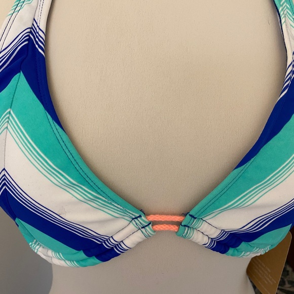 NWT Hobie Boho blue striped bikini top with orange string accents. Medium. Fun. - Picture 2 of 8